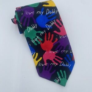 RM Style Neck Tie Black Multi Color Hands i love my Daddy Business Career Work